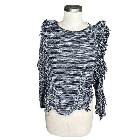 MISA LOS ANGELES Karine Blue Fringe Pullover Sweater Women's Size XS Navy Chic - Picture 1 of 6